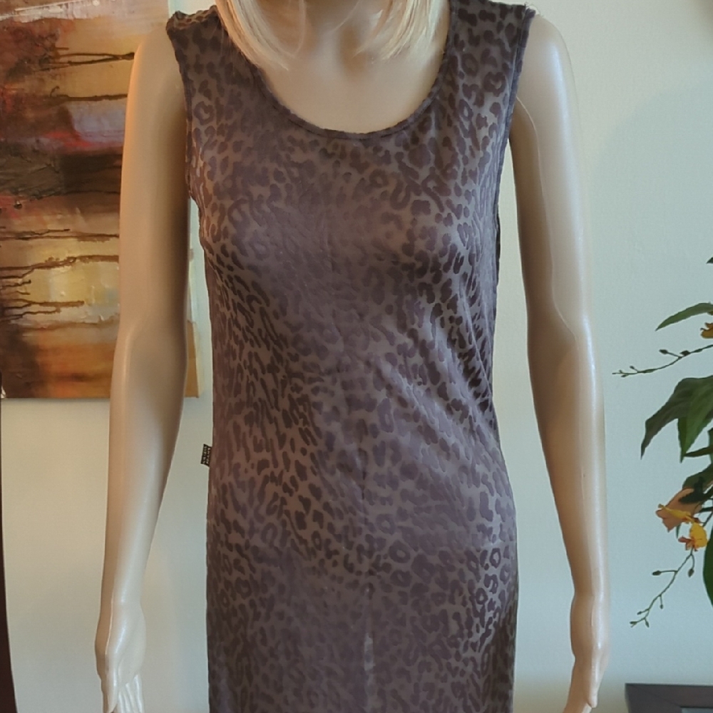 Sleeveless viscose Leopard Print Shift Dress in Mauve Brown, Size l